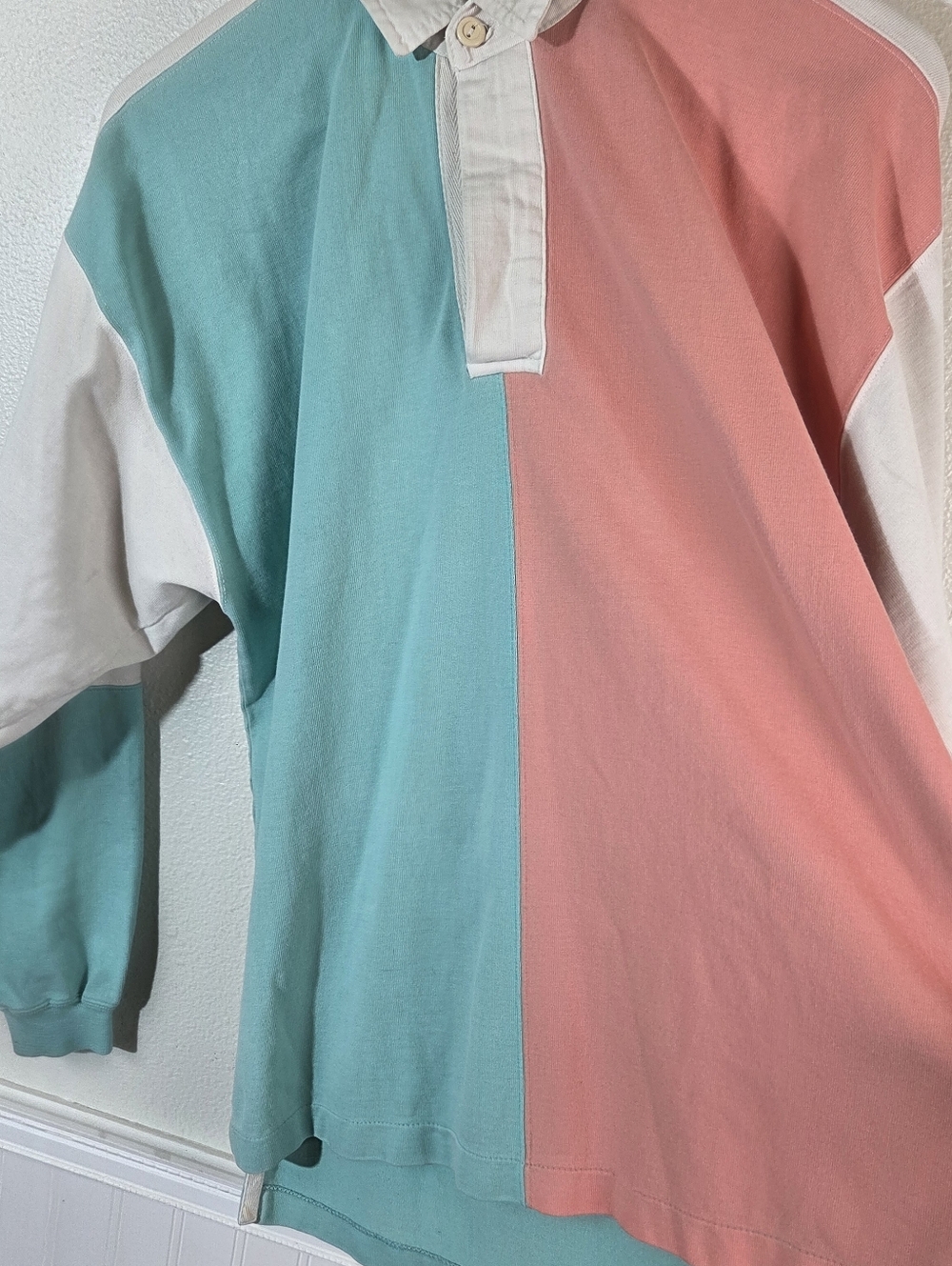 Vintage 90s Boundary Waters Colorblock Rugby Shirt Pullover Pastel Thick Cotton - Picture 9 of 16